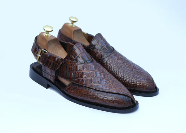croc Leather Imprint Handmade Peshawari Chappal Two Tone